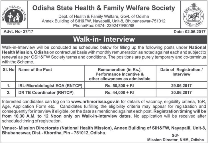 Odisha Jobs Job Openings in Odisha State Health & Family Welfare